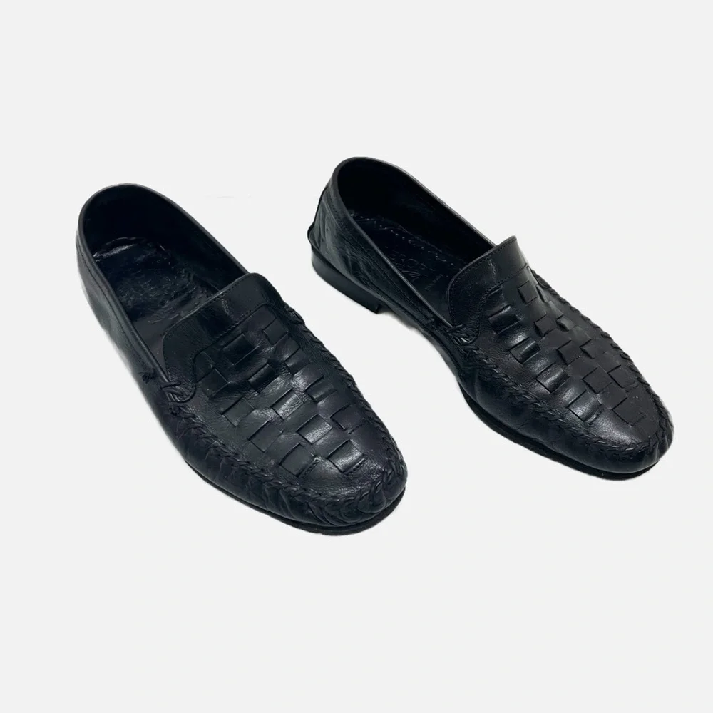 D Lepori Woven Black Leather Loafers Mens size 11 42
